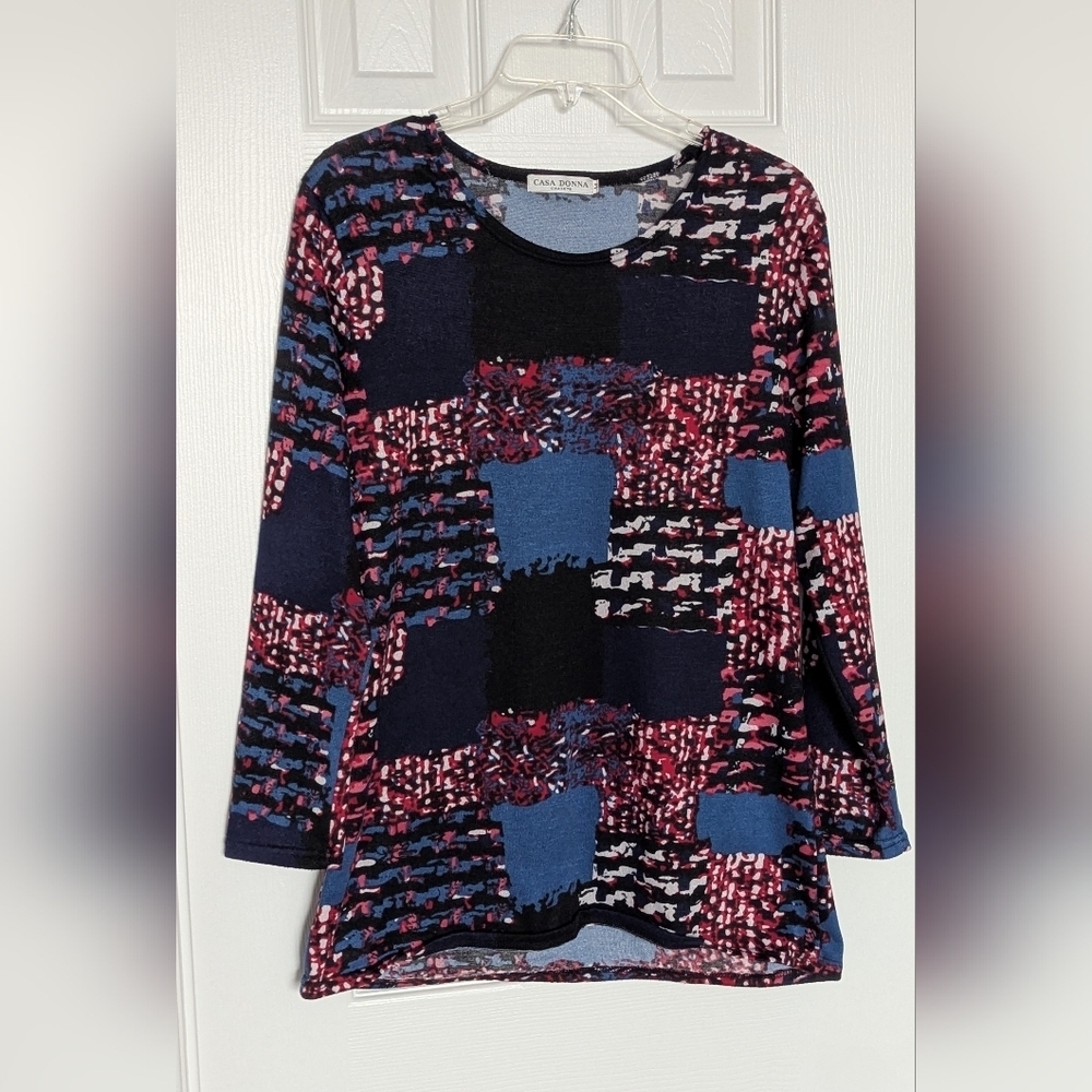 Women's (Size Medium) Colorful Patterned Long-Sleeve Lightweight Top/Sweater
